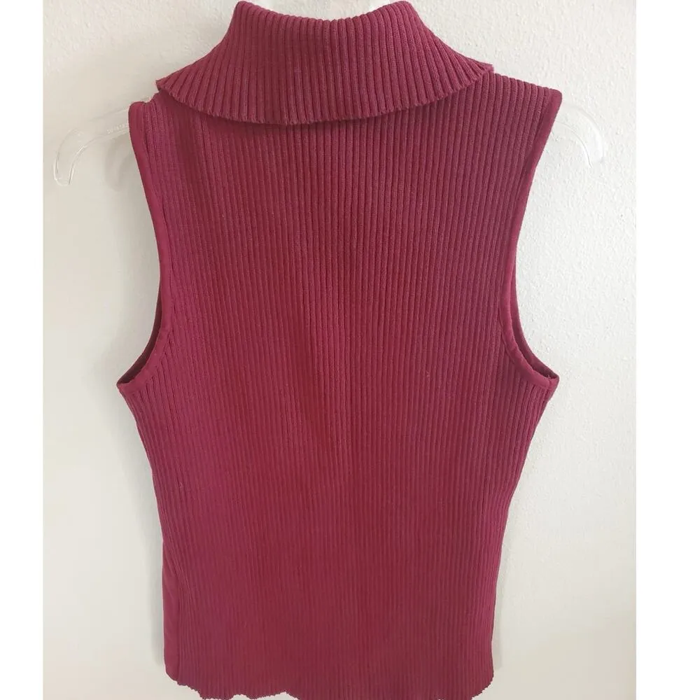 Liz Claiborne Vest Women's Small Burgundy Red Full Zip Vest with Sweater Back - Image 3