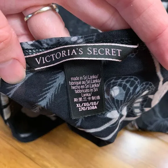 Victoria's Secret Top‎ Womens XL Black Floral Long Sleeve Crop Mesh Semi-Sheer - Image 5