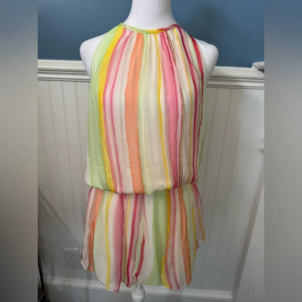 NEW WITH TAGS Ramy Brook Striped Paris Silk Chiffon Sleeveless Minidress~ Med - Image 6