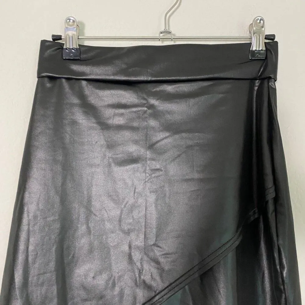 Vegan Leather sz XS black faux wrap fitted mini‎ skirt - Image 5
