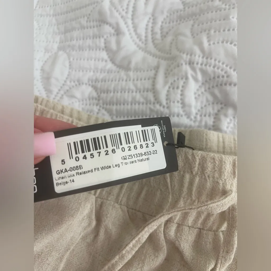 NWT BOOHOO LINEN MIX RELAXED FIT WIDE LEG TROUSERS US10 - Image 9