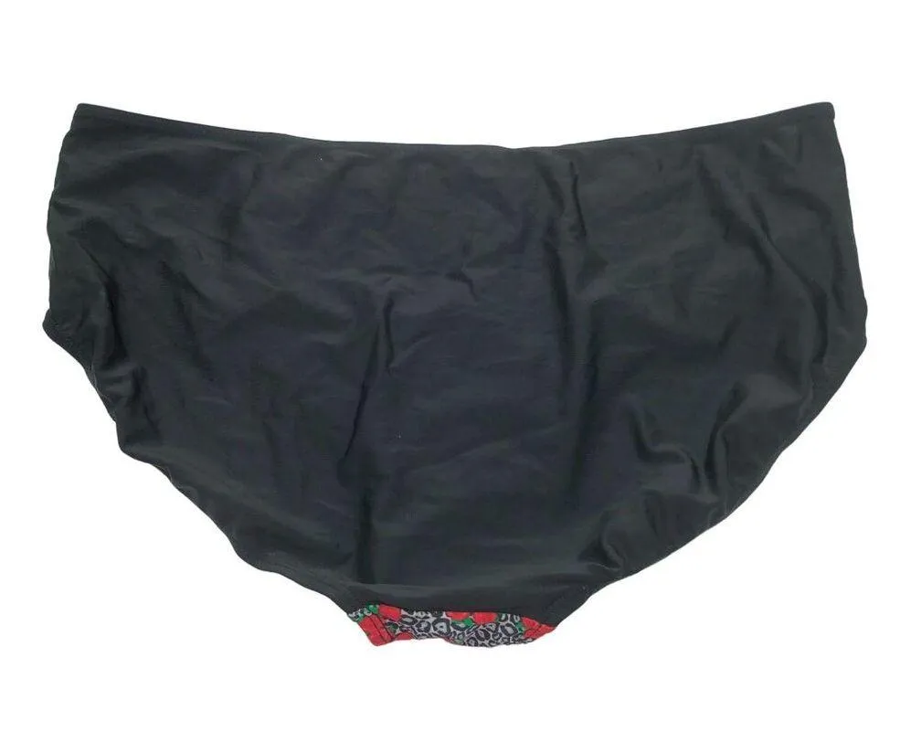 Marilyn Monroe Bikini Bottom High Waist Color Block Red Roses Black XL - Image 2