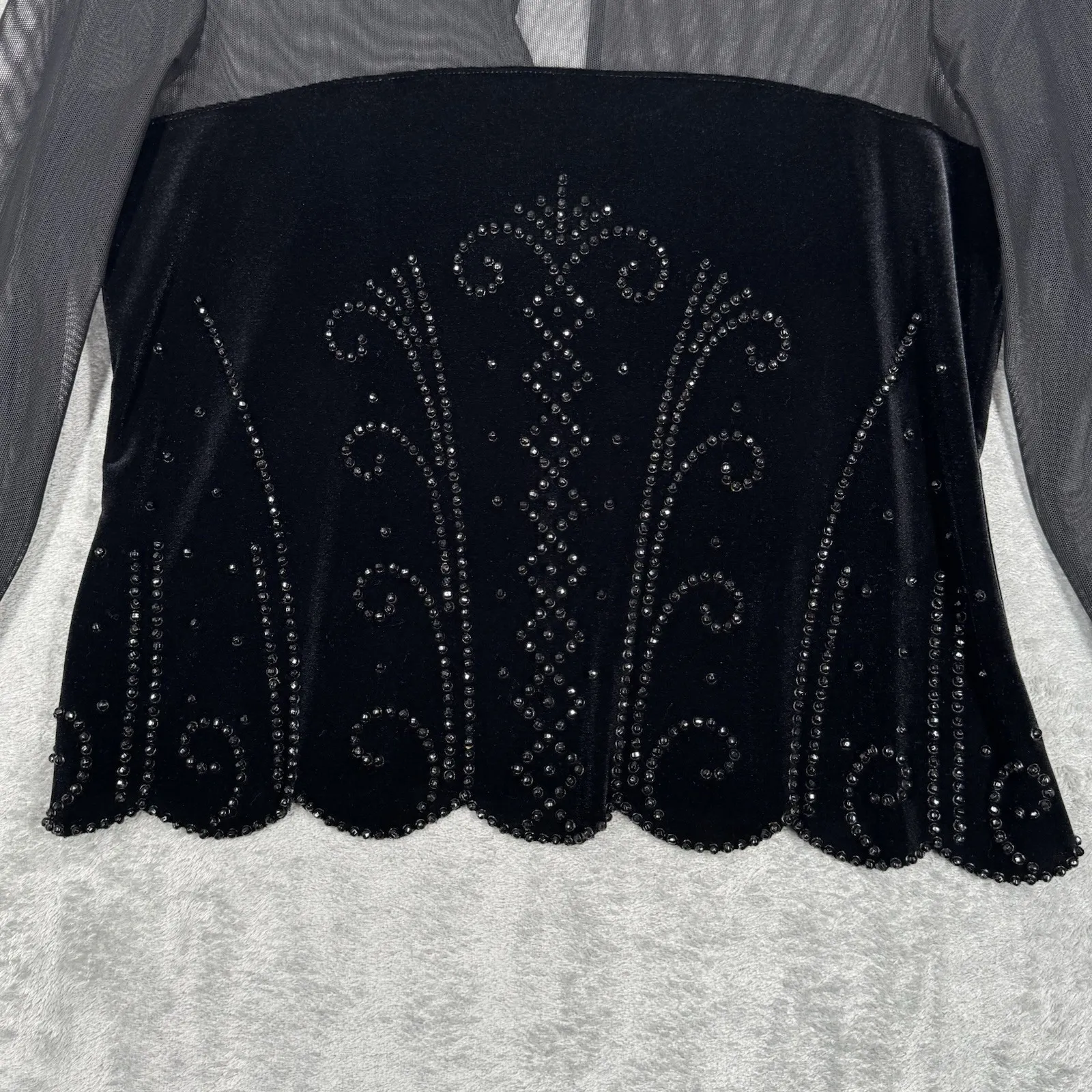 JR Nites Shirt Womens 12 Petite Black Blouse Rhinestones Sheer Party‎ Whimsygoth Size 12P - Image 6