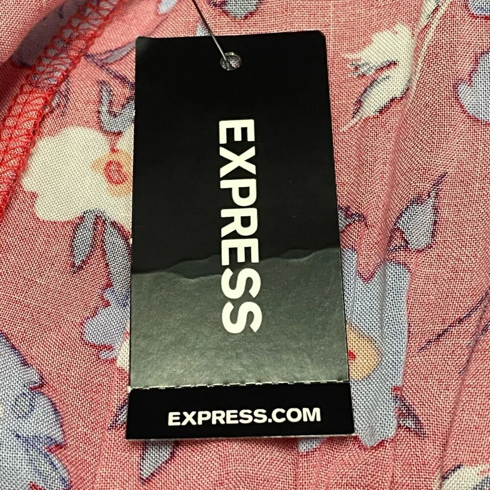 NWT Express Women's Red Floral Ruffle Wrap Dress Size S/P Hawiian Aloha Tropical - Image 6