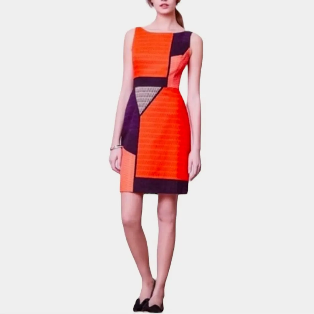 Tabitha Swallowtail Colorblock Orange Dress Sheath size 6 Cotton Sleeveless - Image 2