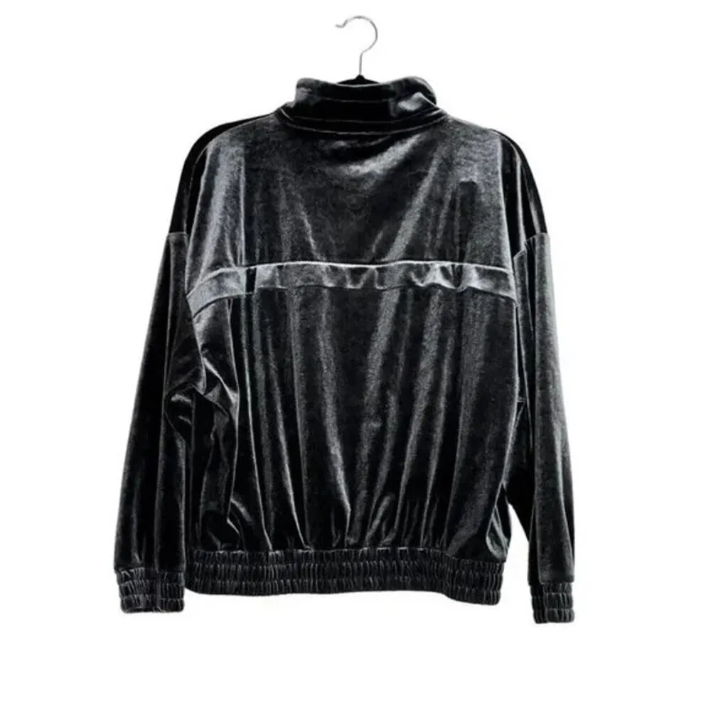 ZARA Soft Velvet Half Zip Collar Track Jacket Long Sleeve Kangaroo Pocket S Grey - Image 12