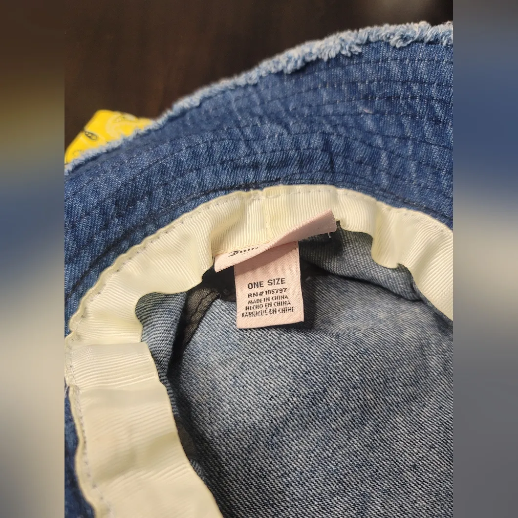 Juicy Couture unisex denim bucket hat with a distressed brim and paisley bandana - Image 5