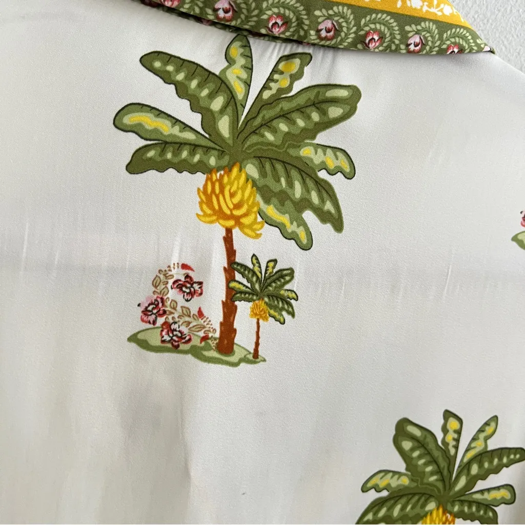 Maison d'Amelie Paris Palm Blouse Top Button Long Sleeve Tropical MEDIUM NWOT Green - Image 3