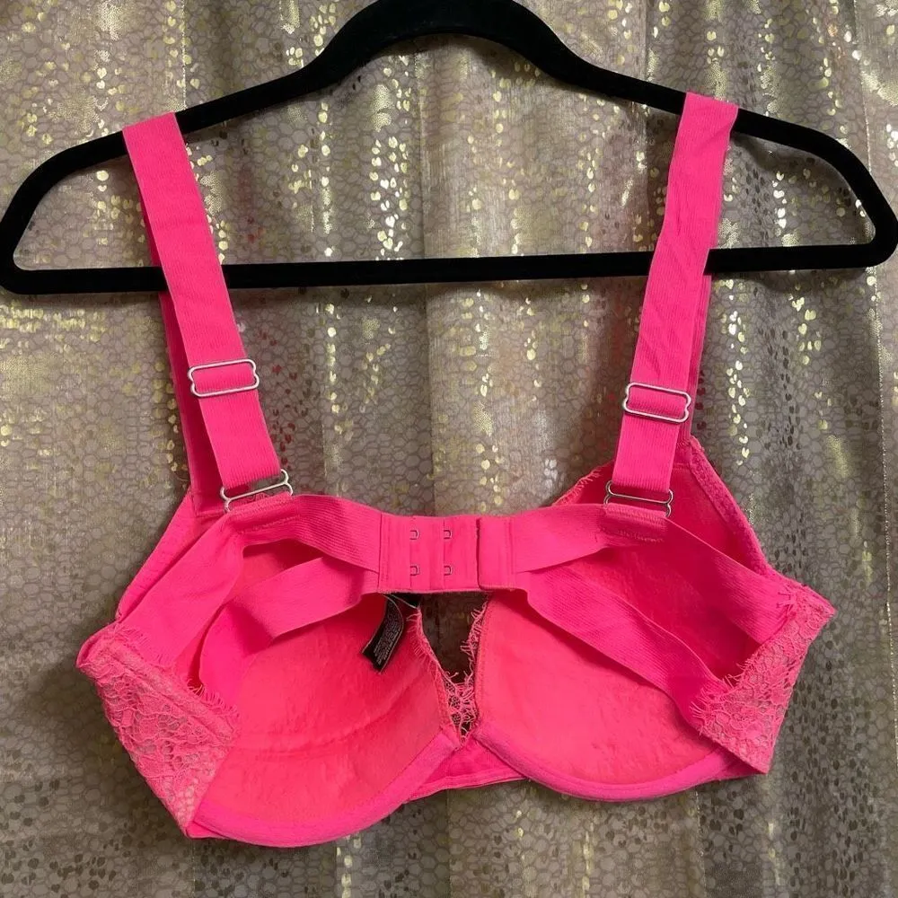 Victorias Secret Hot Pink Lace Very Sexy Push Up Thick Strap Bra, 34D - Image 2