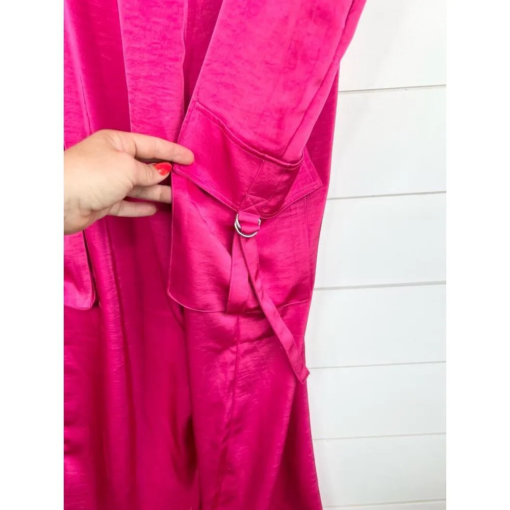Nina Parker Hot Pink Straight Leg Side Flap Pockets Satin Cargo Pants 18W - Image 10