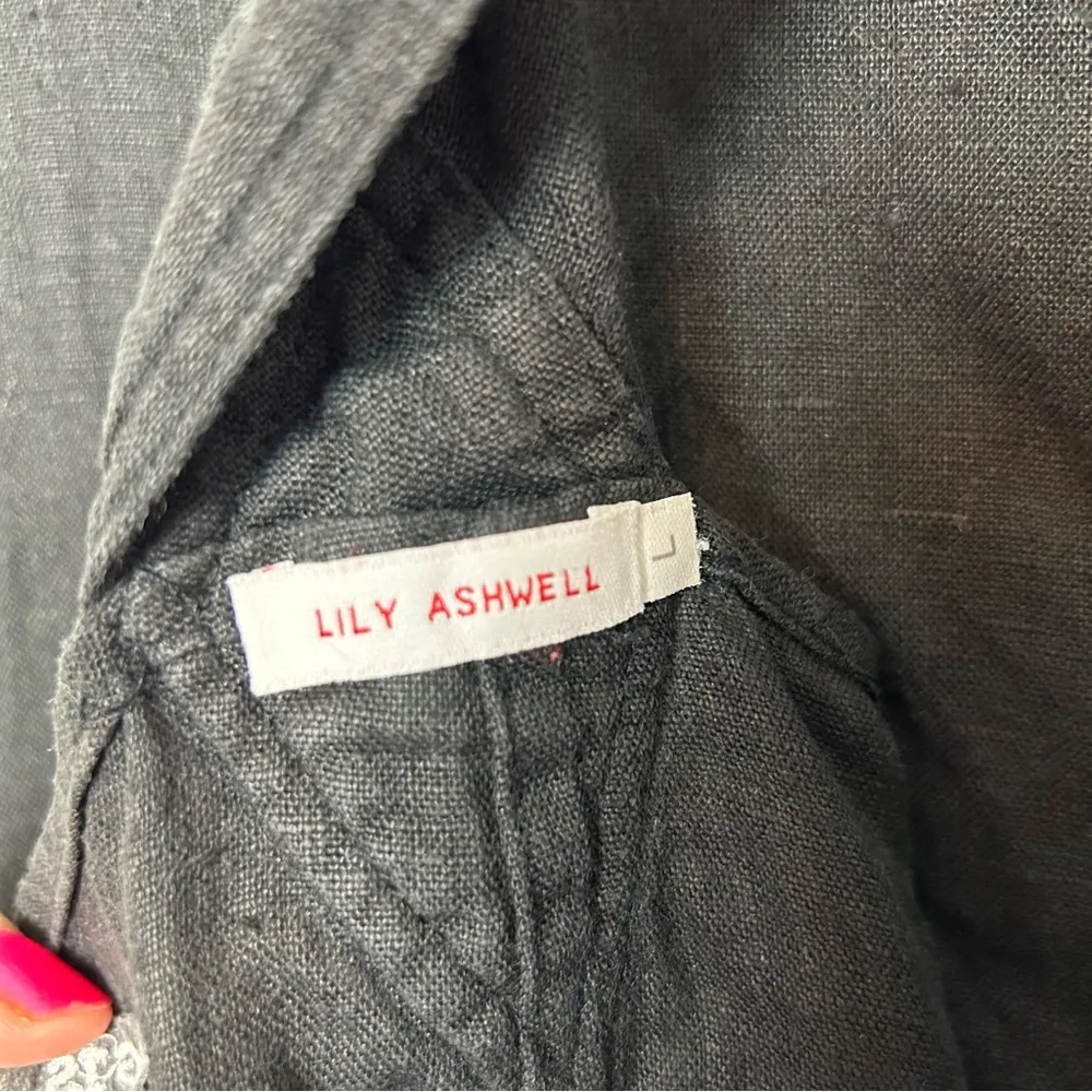 Lily Ashwell Linen Overalls Jumpsuit Slim Leg Black Size L - Image 7