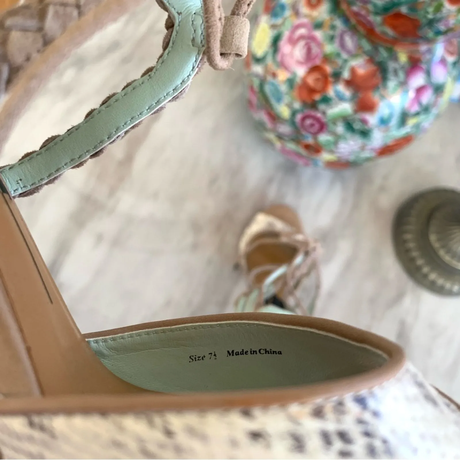 Dolce Vita Hexen Mint & Tan Lace Up Caged Animal Print Snakeskin Heels Size 7.5 - Image 7