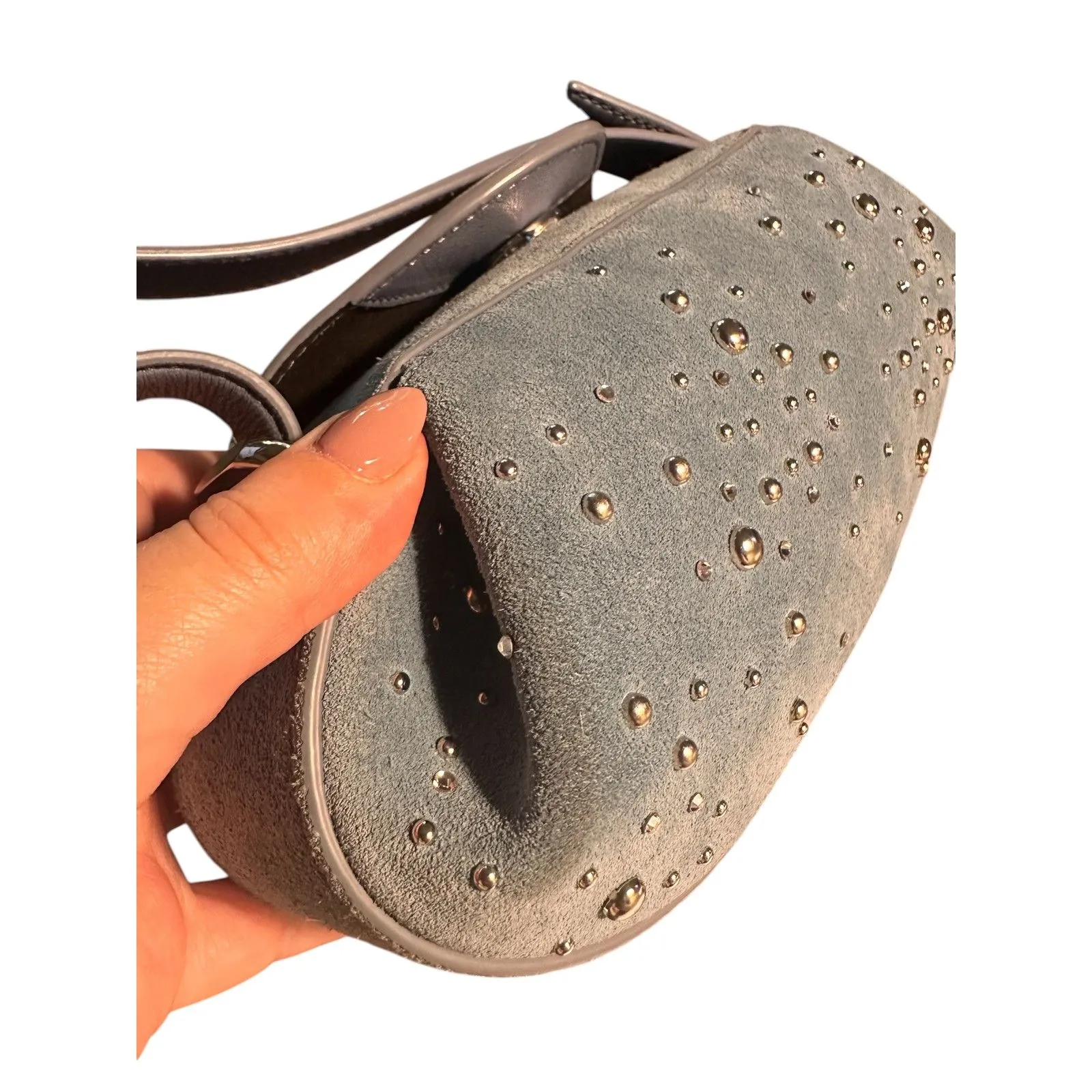 YUZEFI Dinner‎ Roll Studded Handle Bag Light Blue NWOT - Image 7