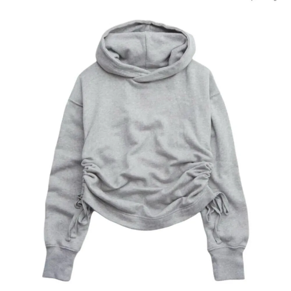 Aerie Hoodie Sweatshirt Oversized Cinch Side Ruched Pullover Grey Cropped XS NEW - Image 3