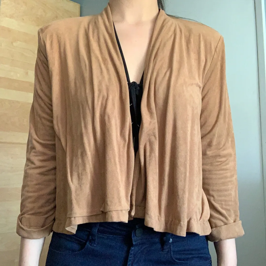 Faux Suede Tan Draped Blazer - Image 5