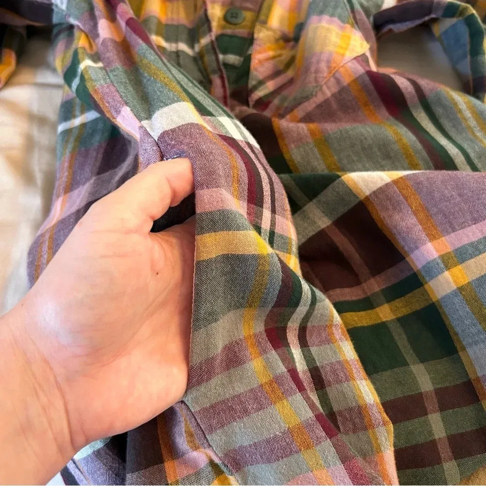 Canyon River Blues Womens Sm Purple Yellow Plaid Shirt Dress Roll Tab Sleeve - Image 6