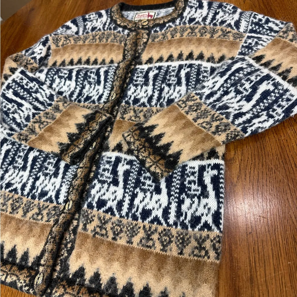 The Alpaca Connection Alpaca Wool Knit Cardigan Jacket Fair Isle Size Medium Blue - Image 9