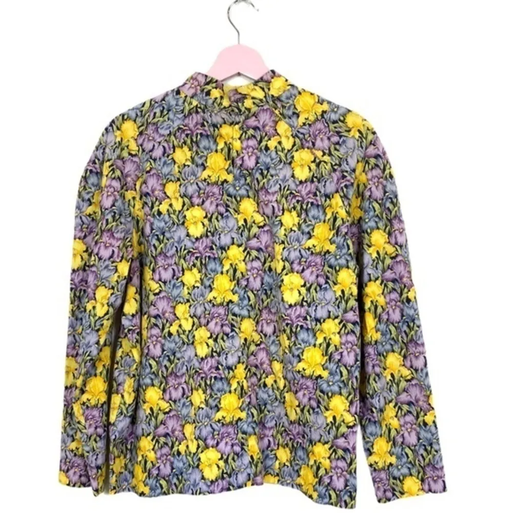 Vintage cottagecore‎ purple yellow floral long sleeve mock neck top Size M - Image 2