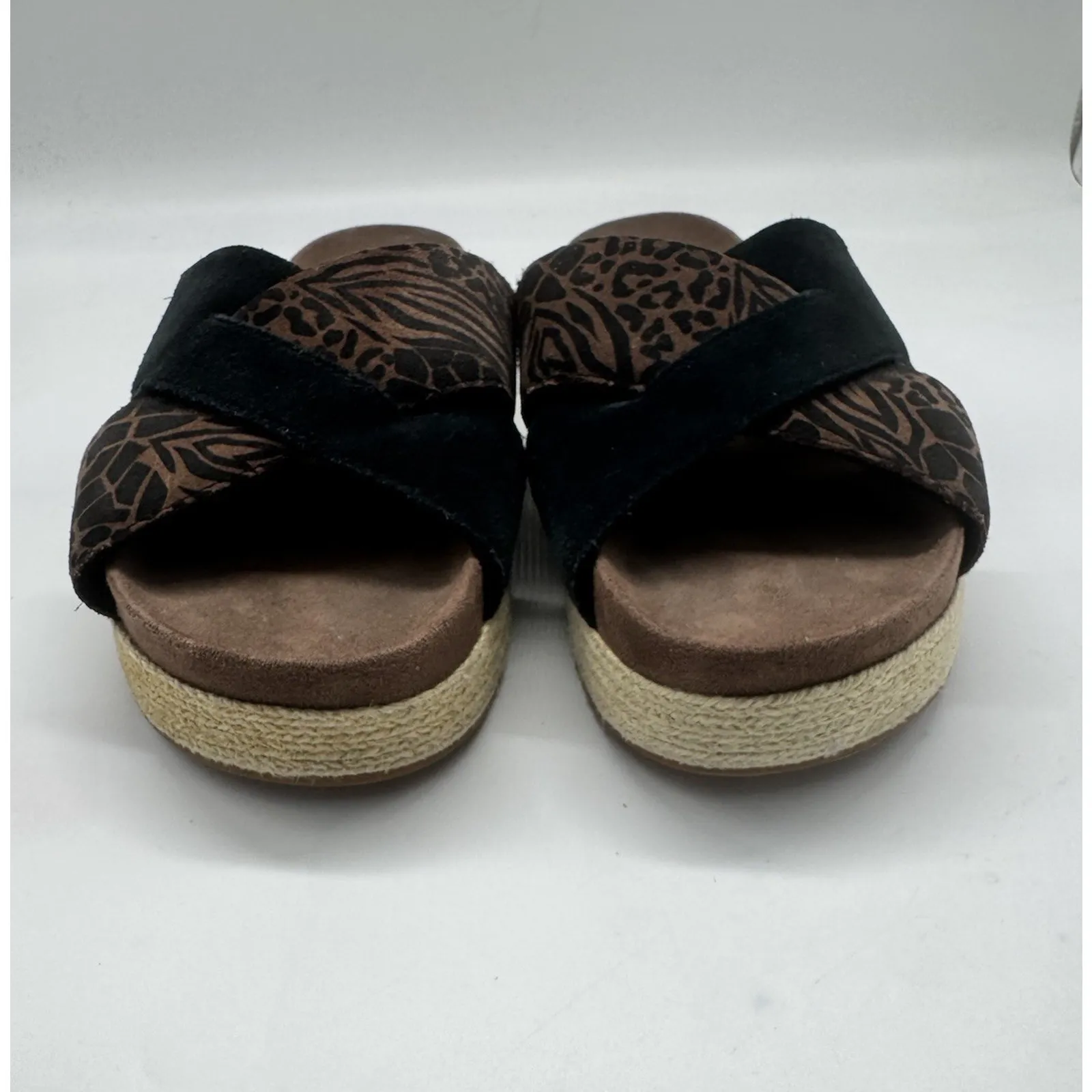 Tom’s Paloma Sandals Brown Black Platform Espadrille Leather Slides Womens Sz 9 - Image 3