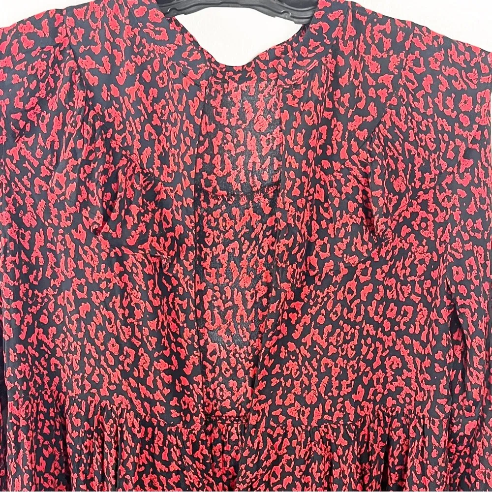 ZARA Premium Collection Black And Red Long Sleeves Ruffle Leopard Print Dress XS - Image 8