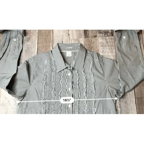 J. Crew Ruffled French Cuffs Grey Striped Tuxedo Shirt 2‎ Cottage Contemporary - Image 7