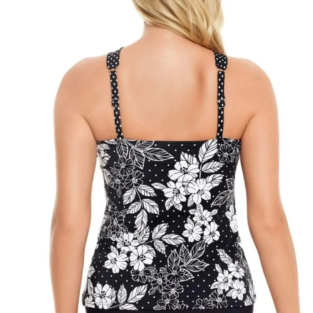 Nwt SWIM SOLUTIONS Women's Black Hibiscus Stretch Halter Tankini Swim top medium Size 8 - Image 2