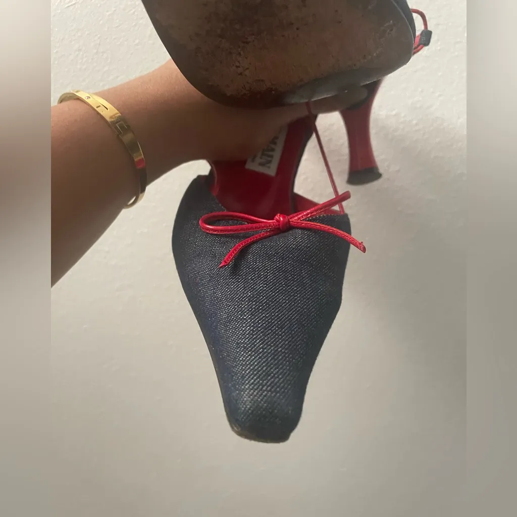 Balmain Vintage  Denim Sling back Women's Red Heels - Image 7