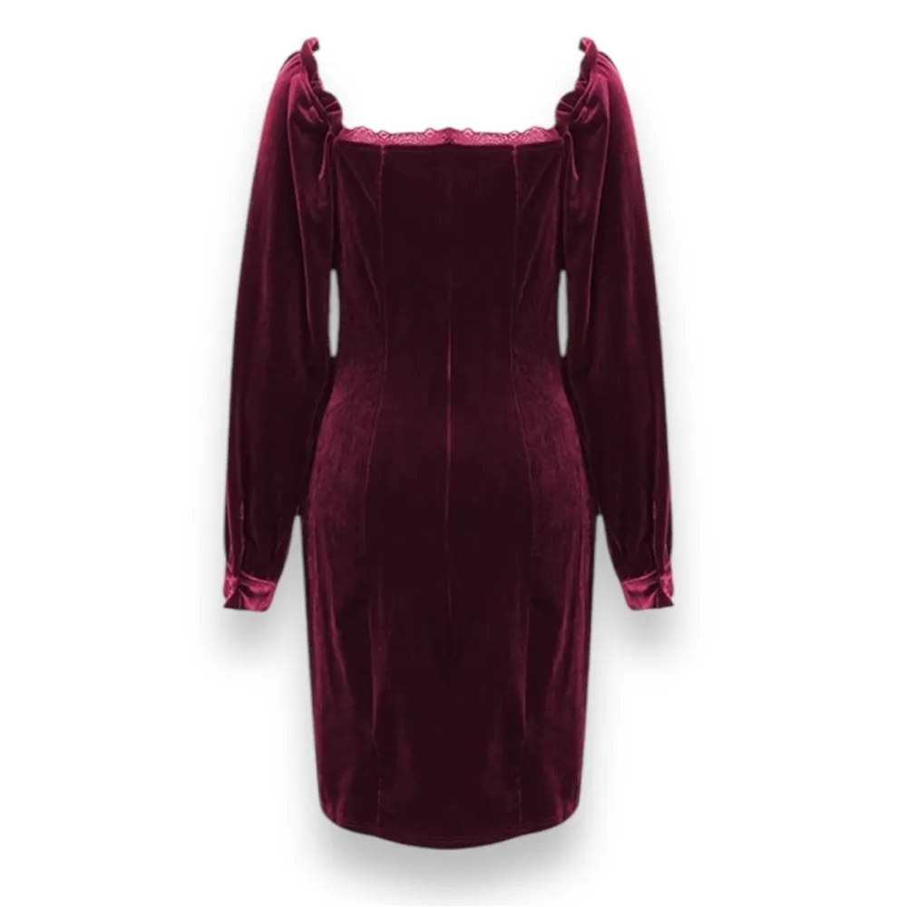 ROMANTIC HUT Women's Burgundy Velvet Long Sleeve Body Con Dress Medium‎ | EUC - Image 2