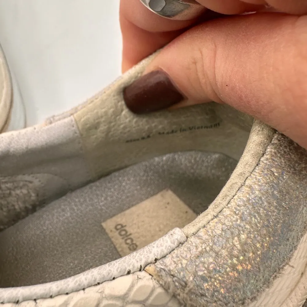 DV Dolce Vita White & Silver Harrison Leather Sneakers Size 8.5 - Image 6