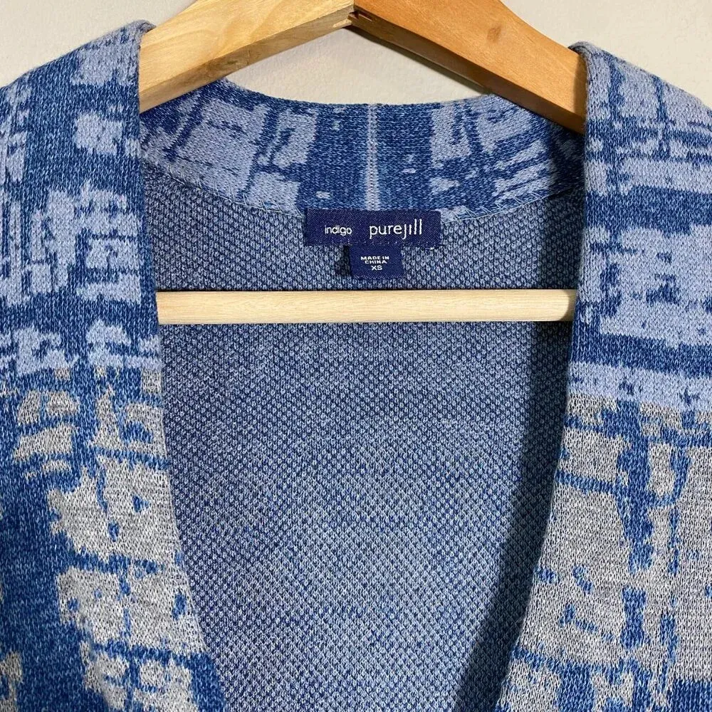 NWOT J. Jill Pure Jill Indigo Abstract Knit Cardigan Sweater Womens XS Blue Cozy - Image 6
