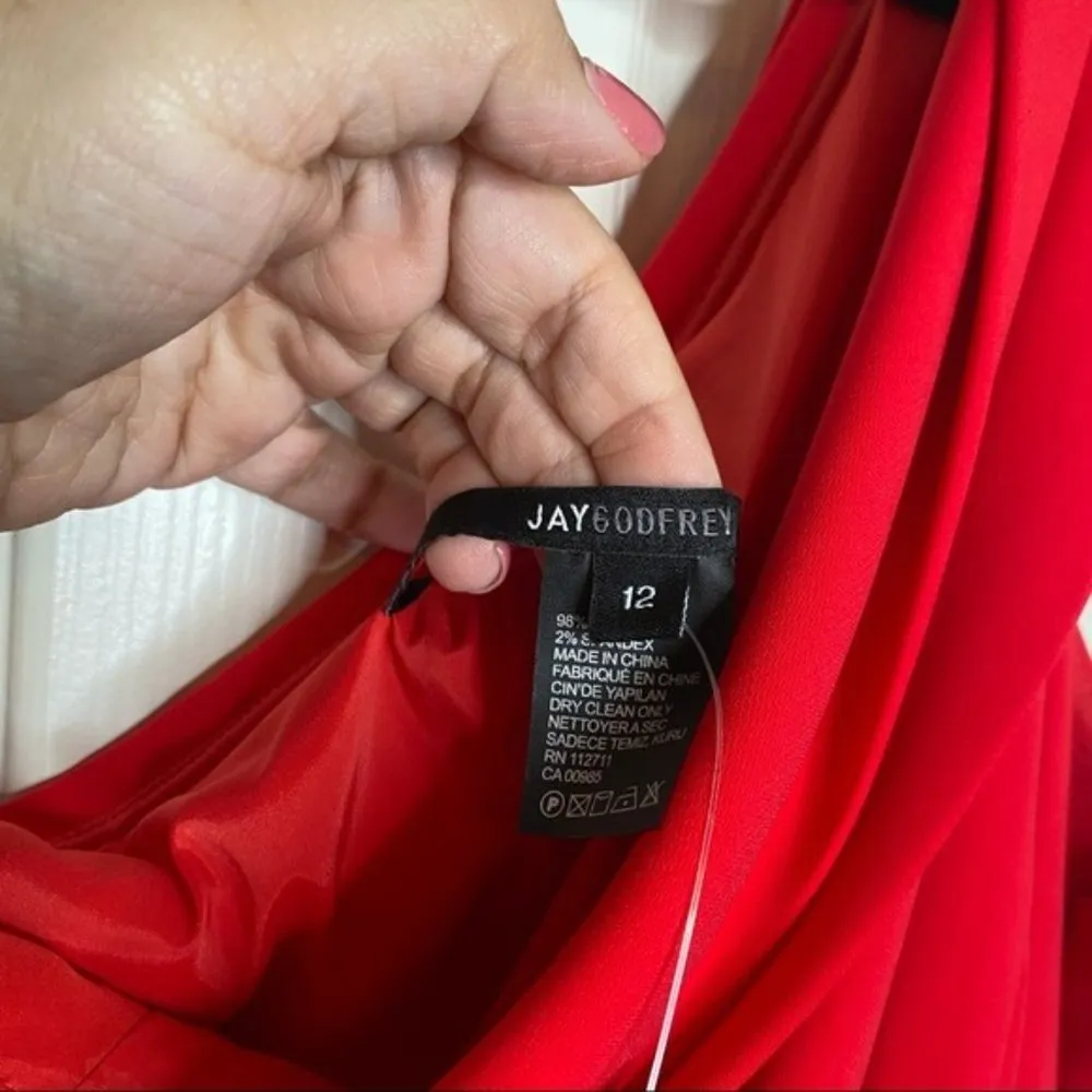 NWT Revolve Jay Godfrey Stone One Shoulder Gown in Bold Red - Image 4
