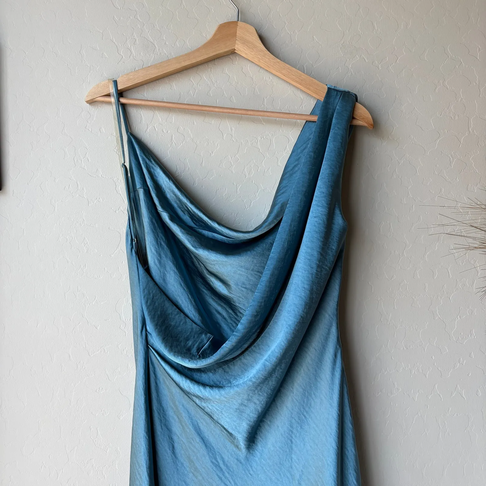 NEW Fame and Partners Carmen‎ Blue Satin Cowl Neck Sleeveless Midi Dress 4 - Image 8