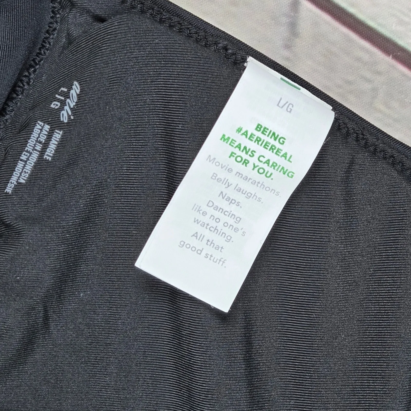 Aerie Black Triangle Bikini Swim Top L G Tie Back Adjustable Straps - Image 4