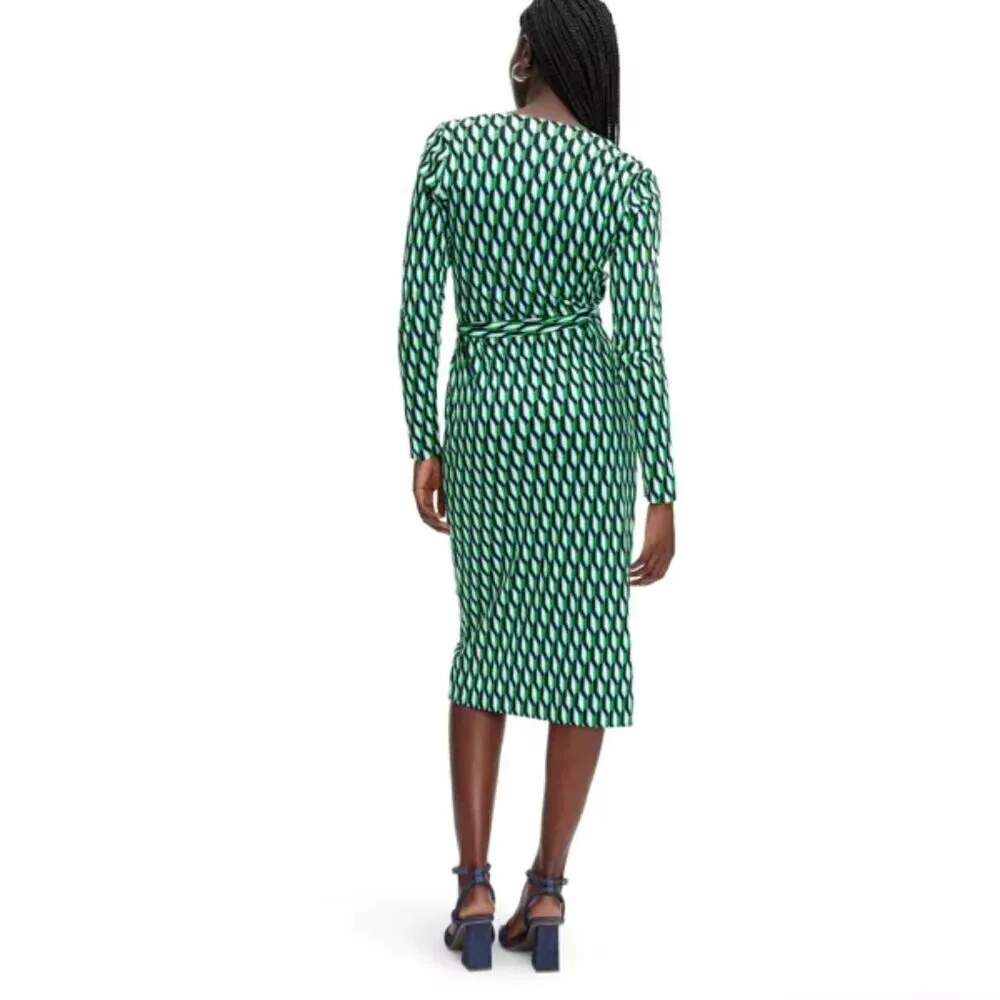 💕DVF x TARGET💕 Long Sleeve Midi Arrow Geo Green Wrap Dress XL - Image 6