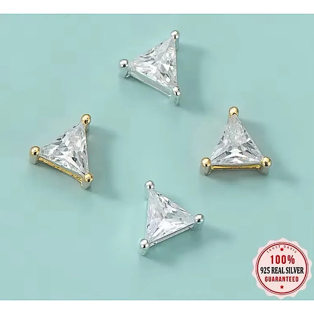 Trillion Cut Simulated Diamond, Gold Plated Silver Triangle Pendant, 6.4mm - Image 6