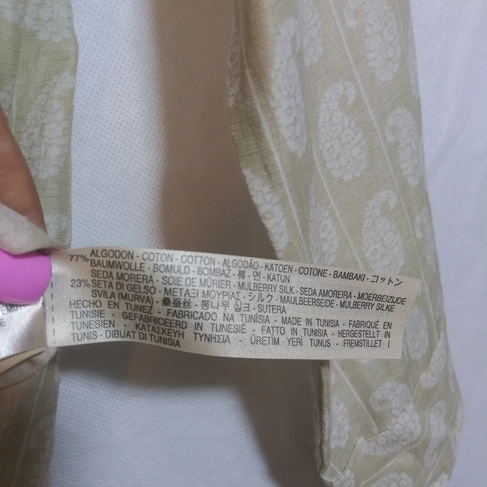 Massimo Dutti Silk Blend Neutral Paisley Print Popover Long Sleeve Blouse Size 8 - Image 7