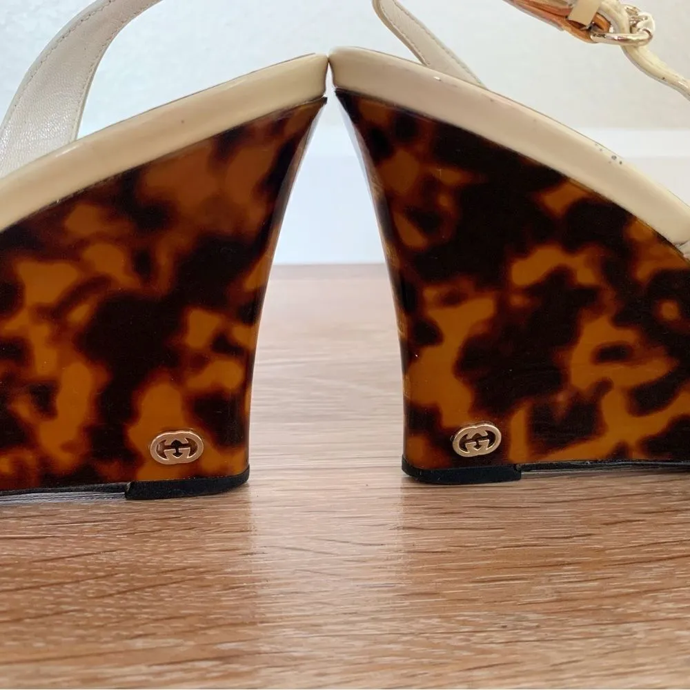 Rare Gucci Size 10 Patent Leather Leopard Peep-Toe Heels - Image 9