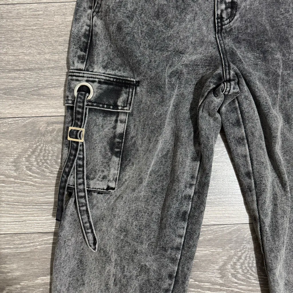 American Bazi Women Black Gray High Rise Cargo Tappered Jeans Size S - Image 3