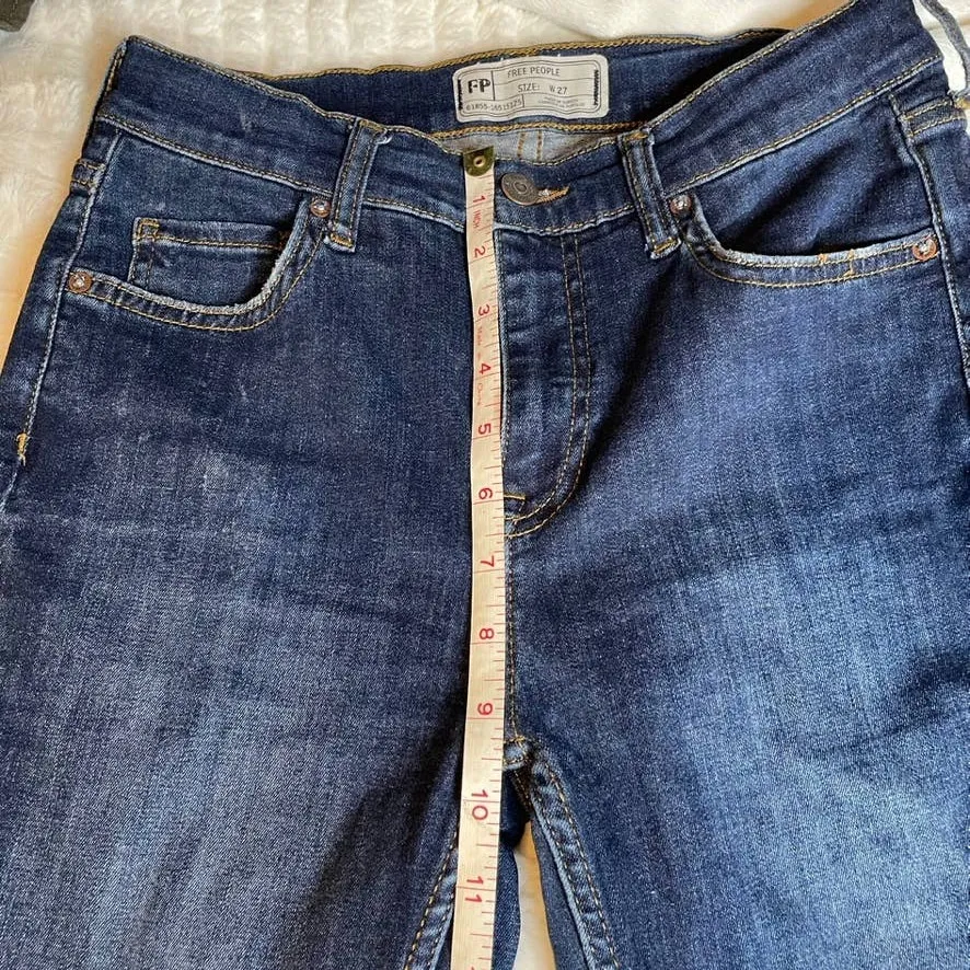 FREE PEOPLE Distressed Ripped Knee High Waist‎ Blue Skinny Jeans 27 - Image 6