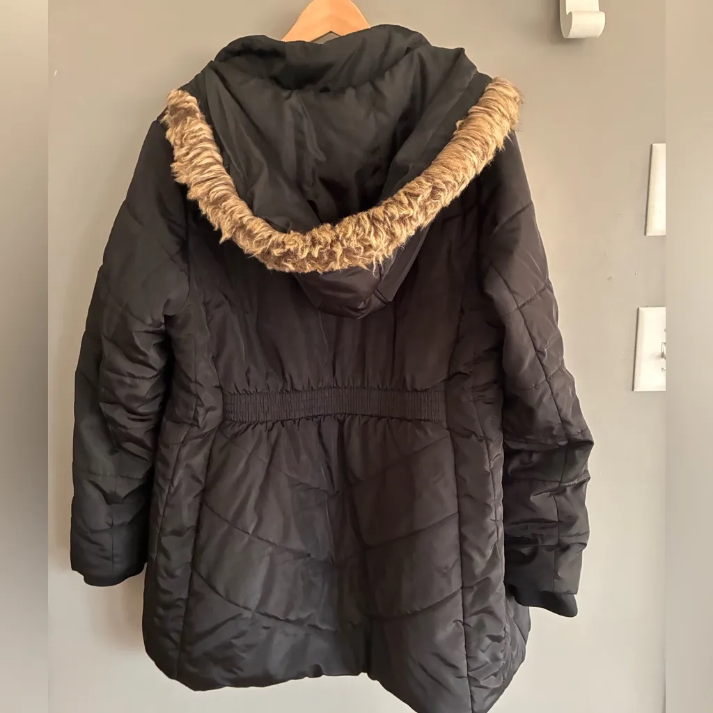 St. John's Bay Black Puffer Winter Coat with faux fur lined hood - Image 2