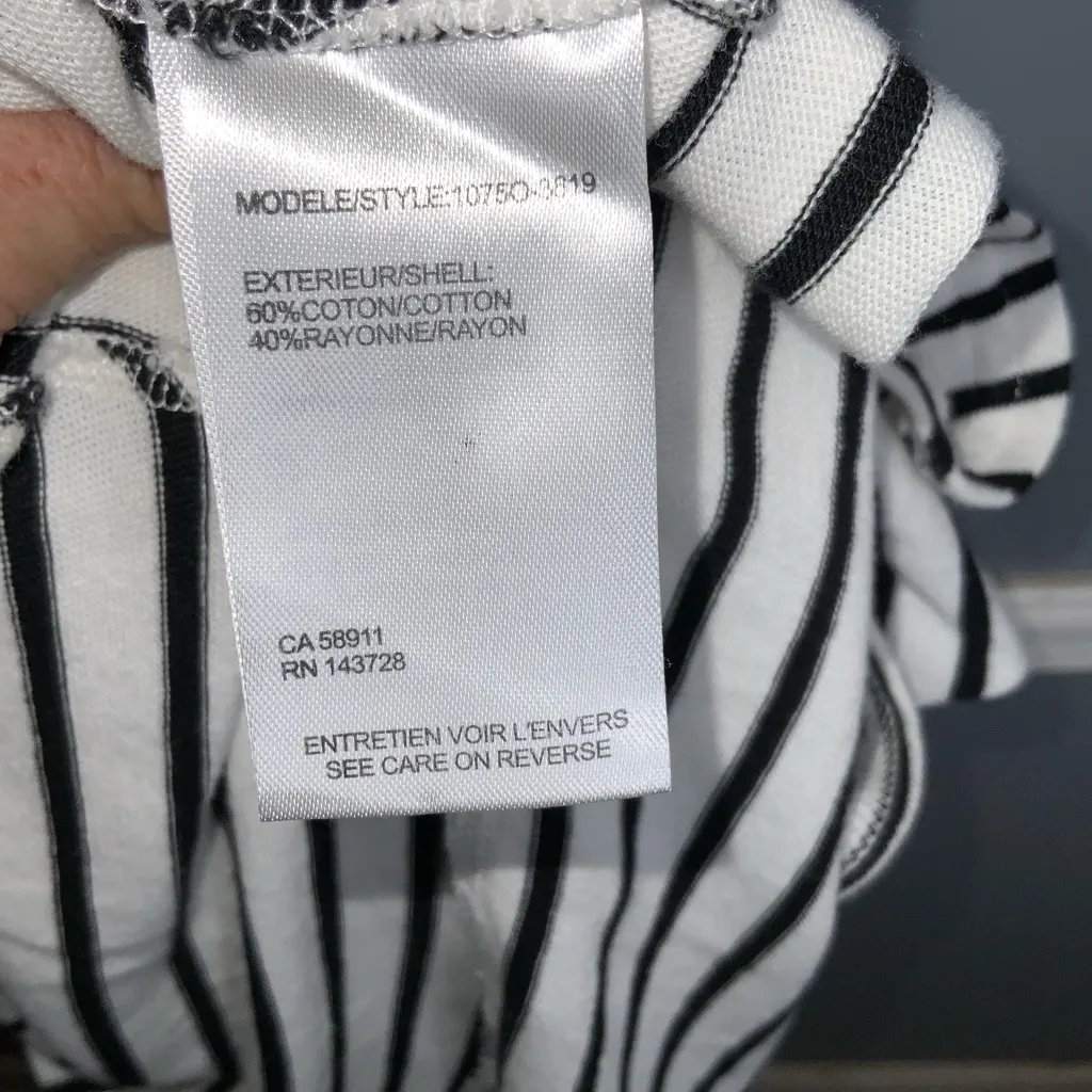 Tribal Black and White Striped Blouse Henley Tunic XL Size M - Image 8