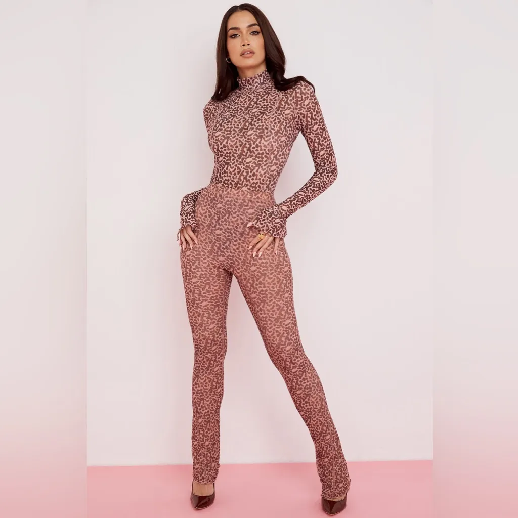 NWT House of CB Eleanor Pink Animal Print Mesh Bodysuit Size M - Image 6