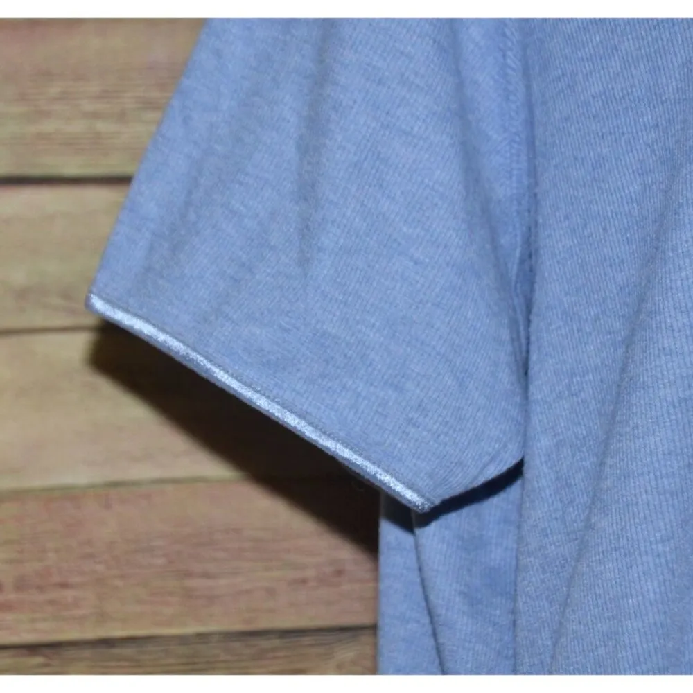 Avenue Blue Ribbed Casual Knit Top Shirt Plus Size 26W 28W Keyhole Short Sleeve - Image 4