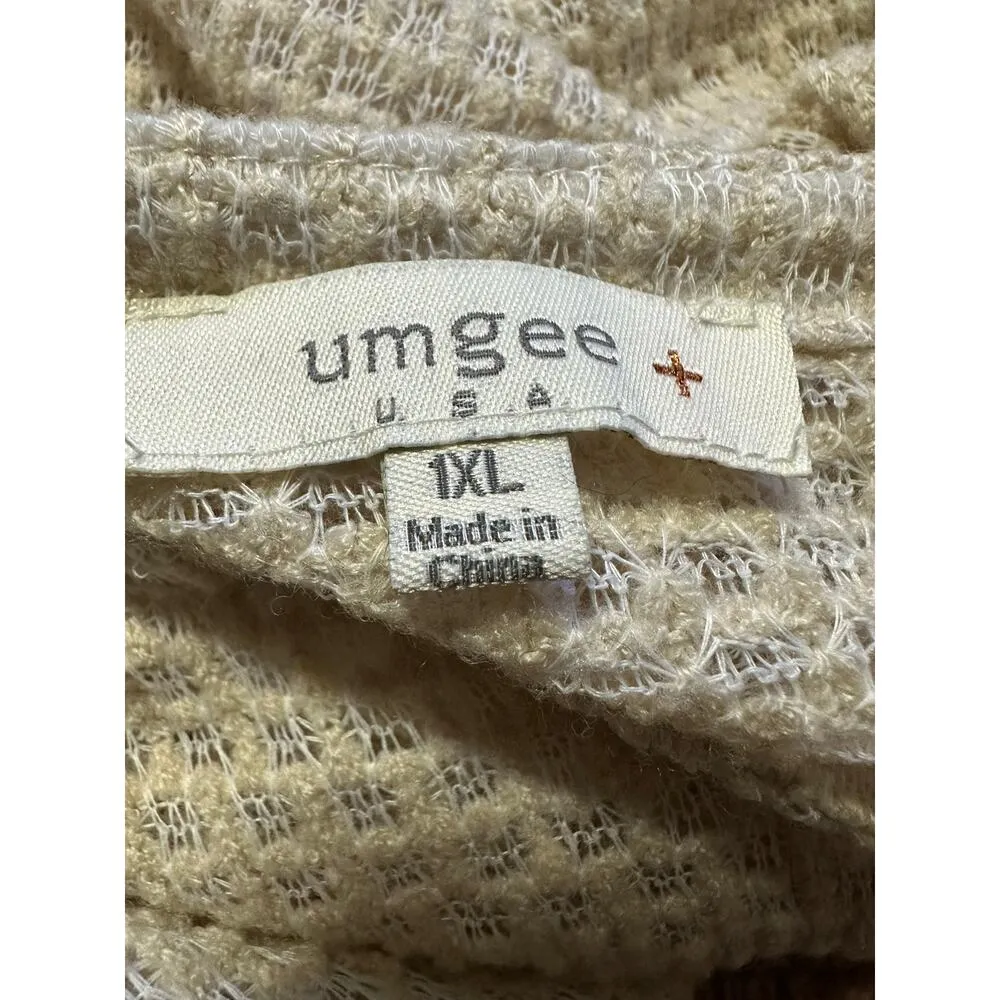 Umgee Waffle Knit Textured Blouse Women XL Beige Neutral Lagenlook Sheer Casual - Image 2