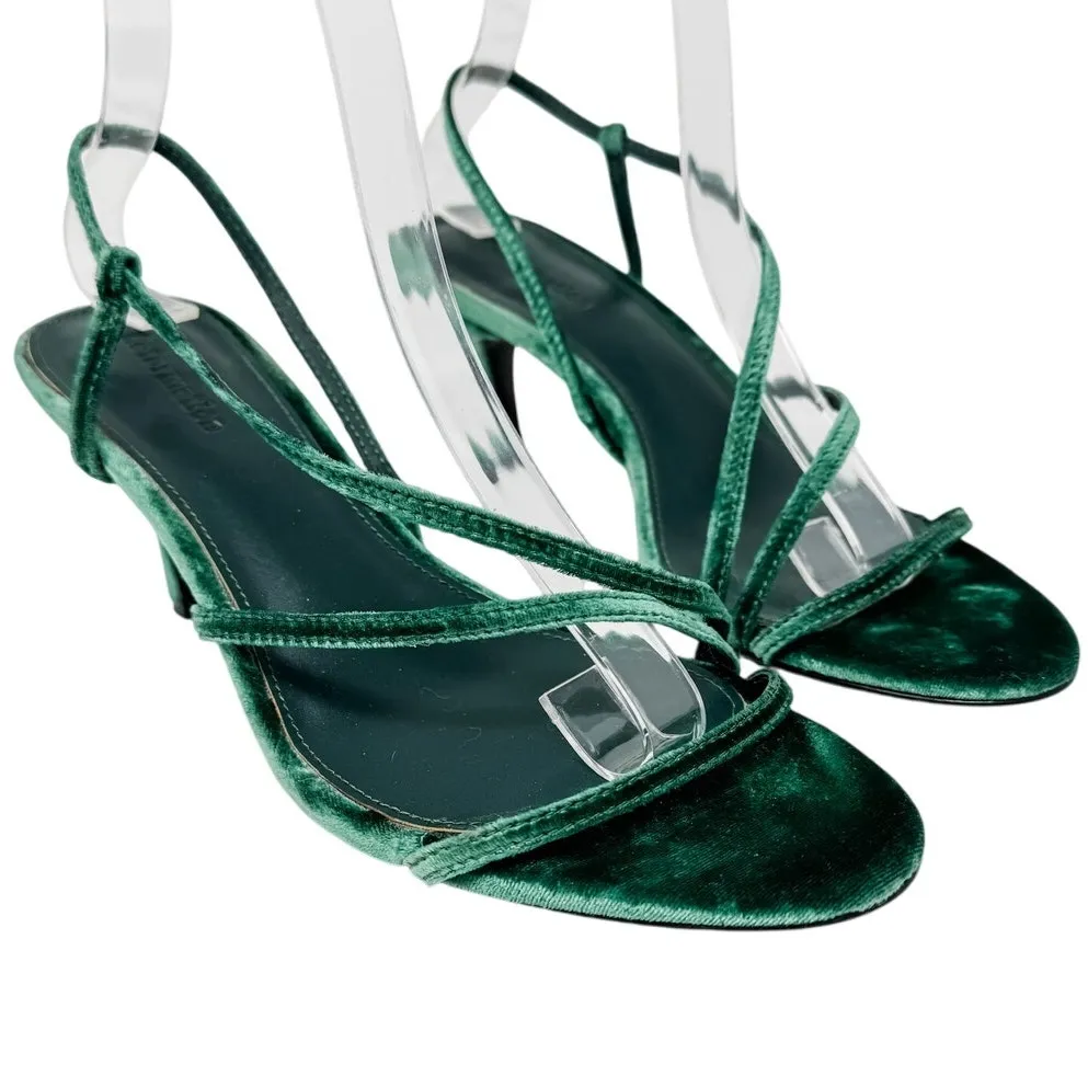 Reformation Marylou Velvet Slingback Sandals strappy forest green size 7.5 - Image 3