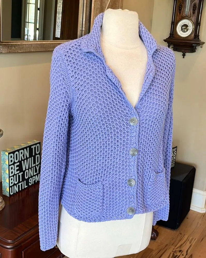 J Jill Purple Lavender Crochet Sweater - Image 4