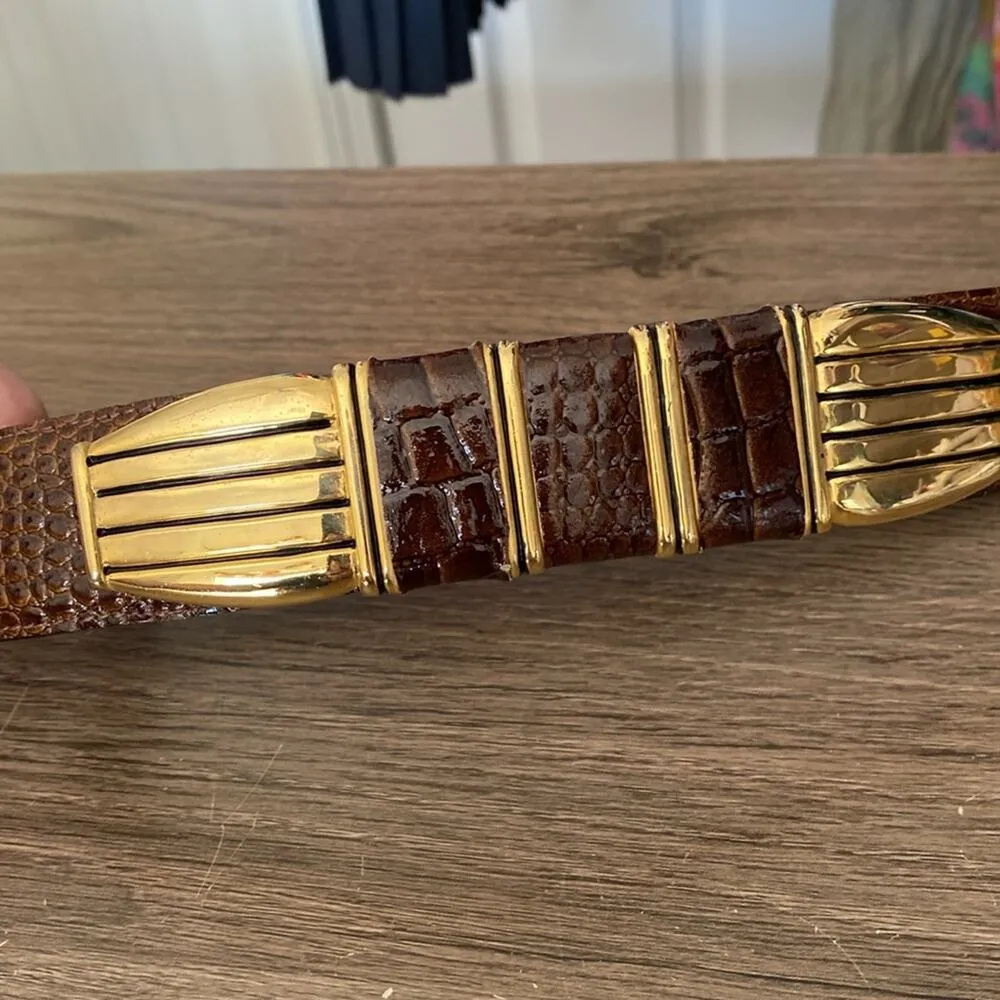 Vintage Dame Brown Leather Gold Tone leather belt size m/L - Image 5