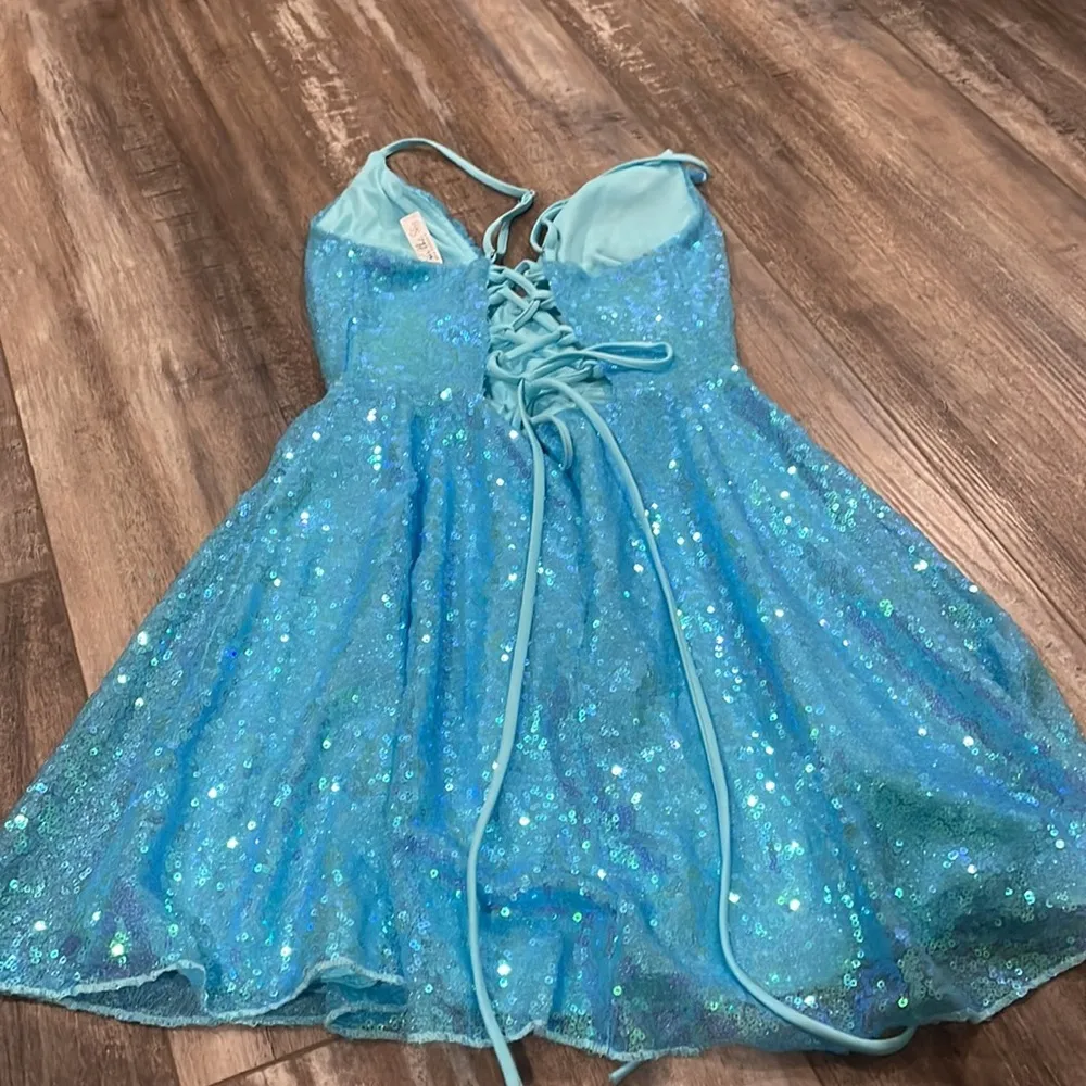 Lucy In The Sky Mei Iridescent Sequin Slip Mini Dress in Sky Blue Size XS - Image 8