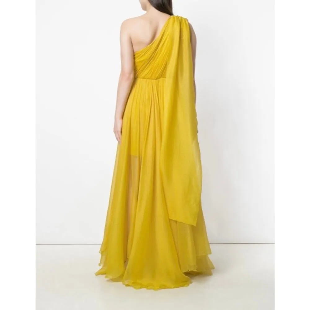 NEW NWT Maria Lucia Hohan Silk Crepon Gown Yellow size 10 - Image 3