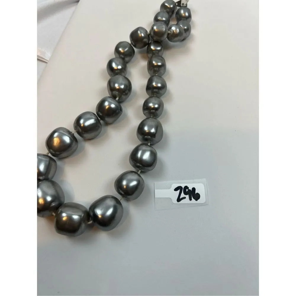 Silver metallic luster large beaded statement necklace - Image 7